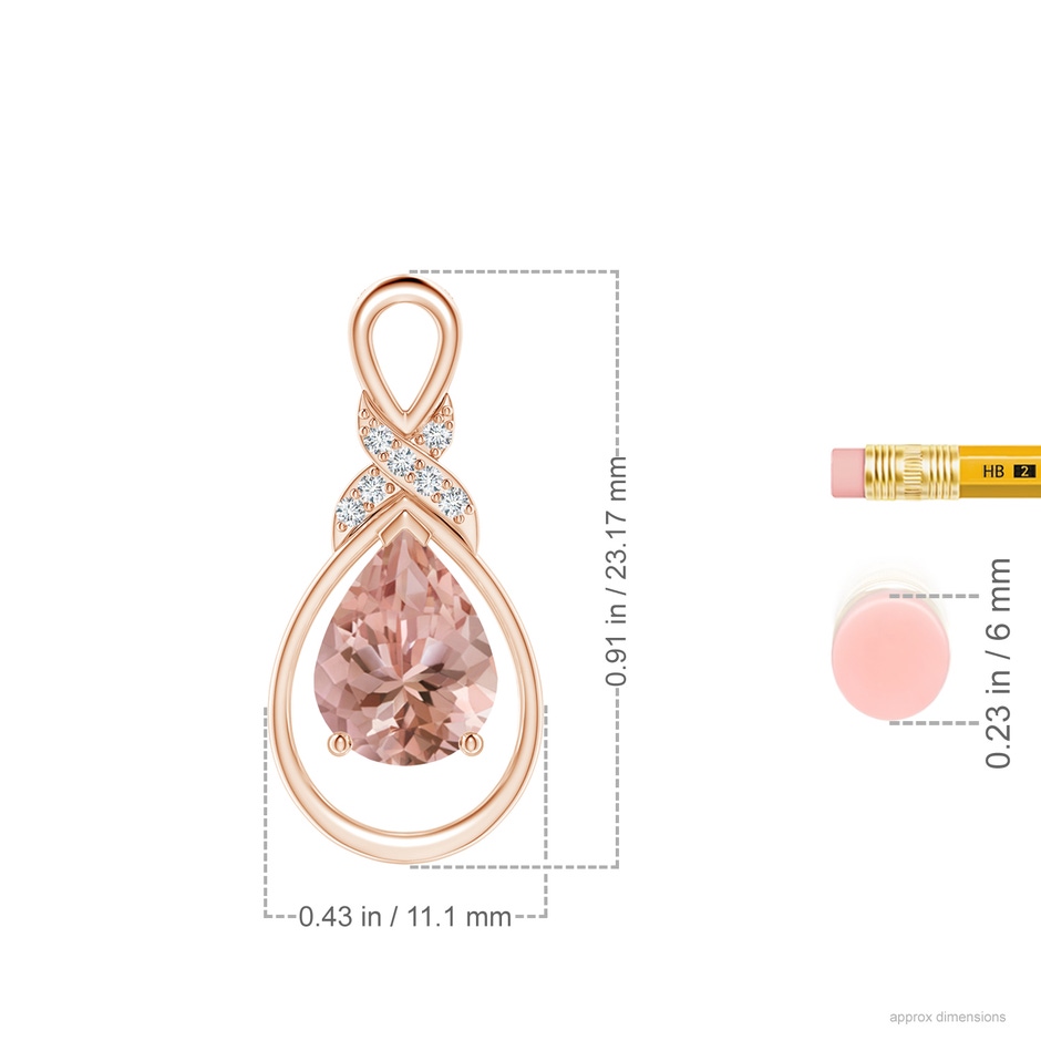 9x7mm AAAA Morganite Infinity Pendant with Diamond 'X' Motif in Rose Gold ruler