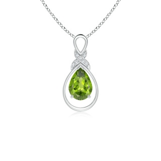 7x5mm AAA Peridot Infinity Pendant with Diamond 'X' Motif in S999 Silver