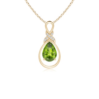 7x5mm AAA Peridot Infinity Pendant with Diamond 'X' Motif in Yellow Gold