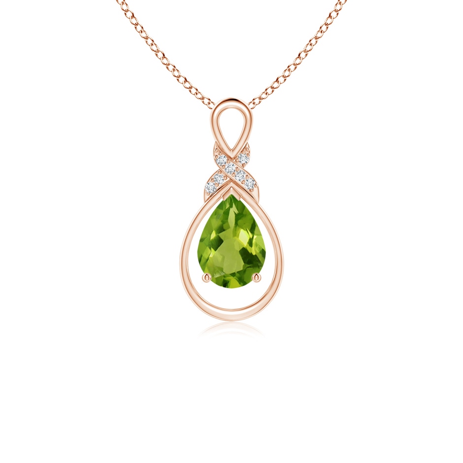7x5mm AAAA Peridot Infinity Pendant with Diamond 'X' Motif in 9K Rose Gold 