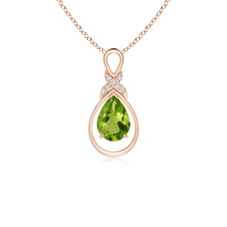 7x5mm AAAA Peridot Infinity Pendant with Diamond 'X' Motif in Rose Gold