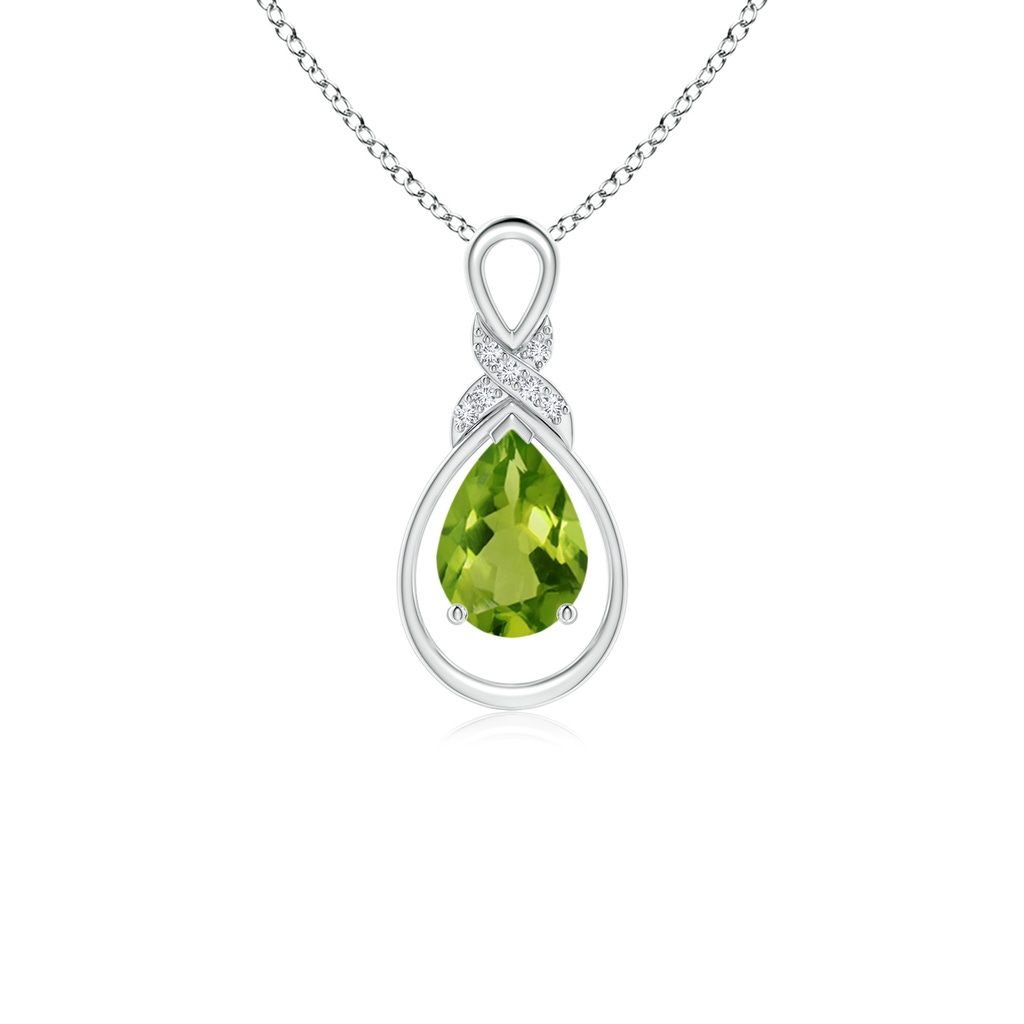 7x5mm AAAA Peridot Infinity Pendant with Diamond 'X' Motif in S999 Silver