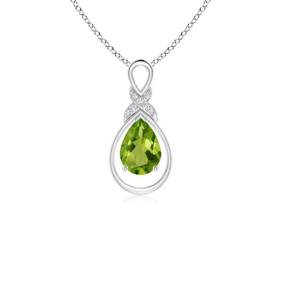 7x5mm AAAA Peridot Infinity Pendant with Diamond 'X' Motif in S999 Silver 