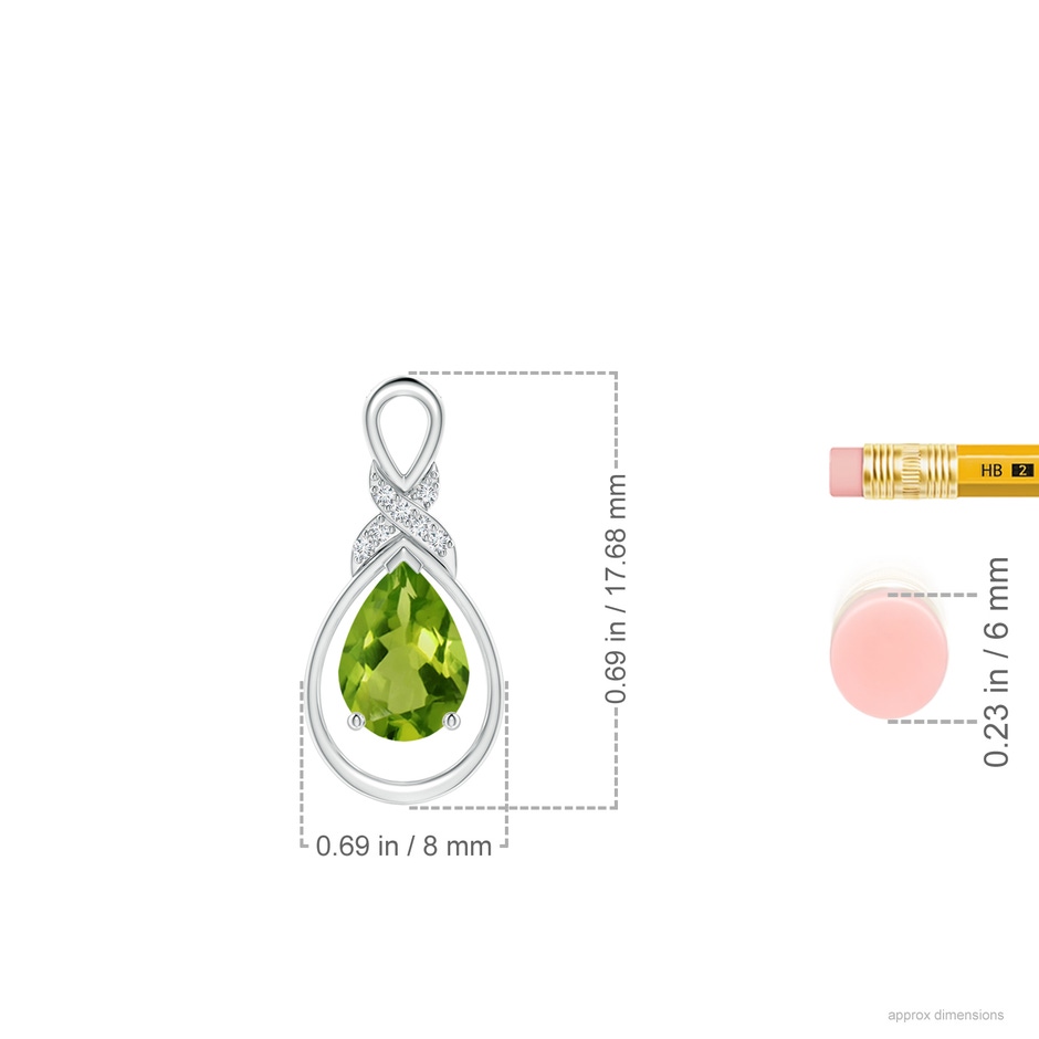 7x5mm AAAA Peridot Infinity Pendant with Diamond 'X' Motif in S999 Silver ruler