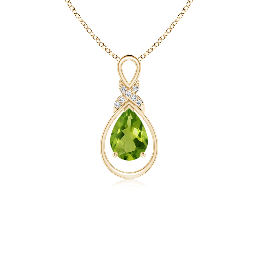 7x5mm AAAA Peridot Infinity Pendant with Diamond 'X' Motif in Yellow Gold