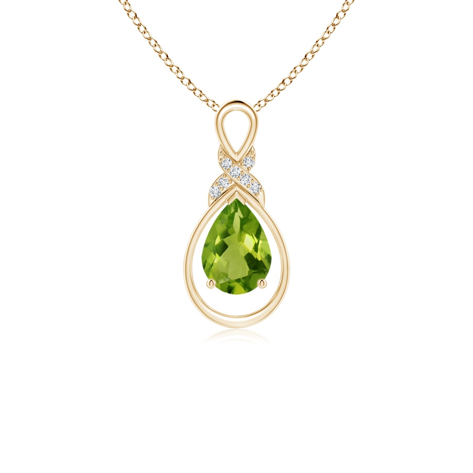 7x5mm AAAA Peridot Infinity Pendant with Diamond 'X' Motif in Yellow Gold 