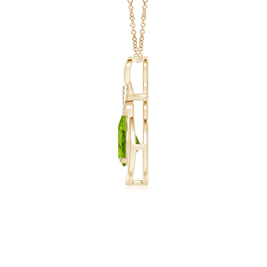 7x5mm AAAA Peridot Infinity Pendant with Diamond 'X' Motif in Yellow Gold - side 199