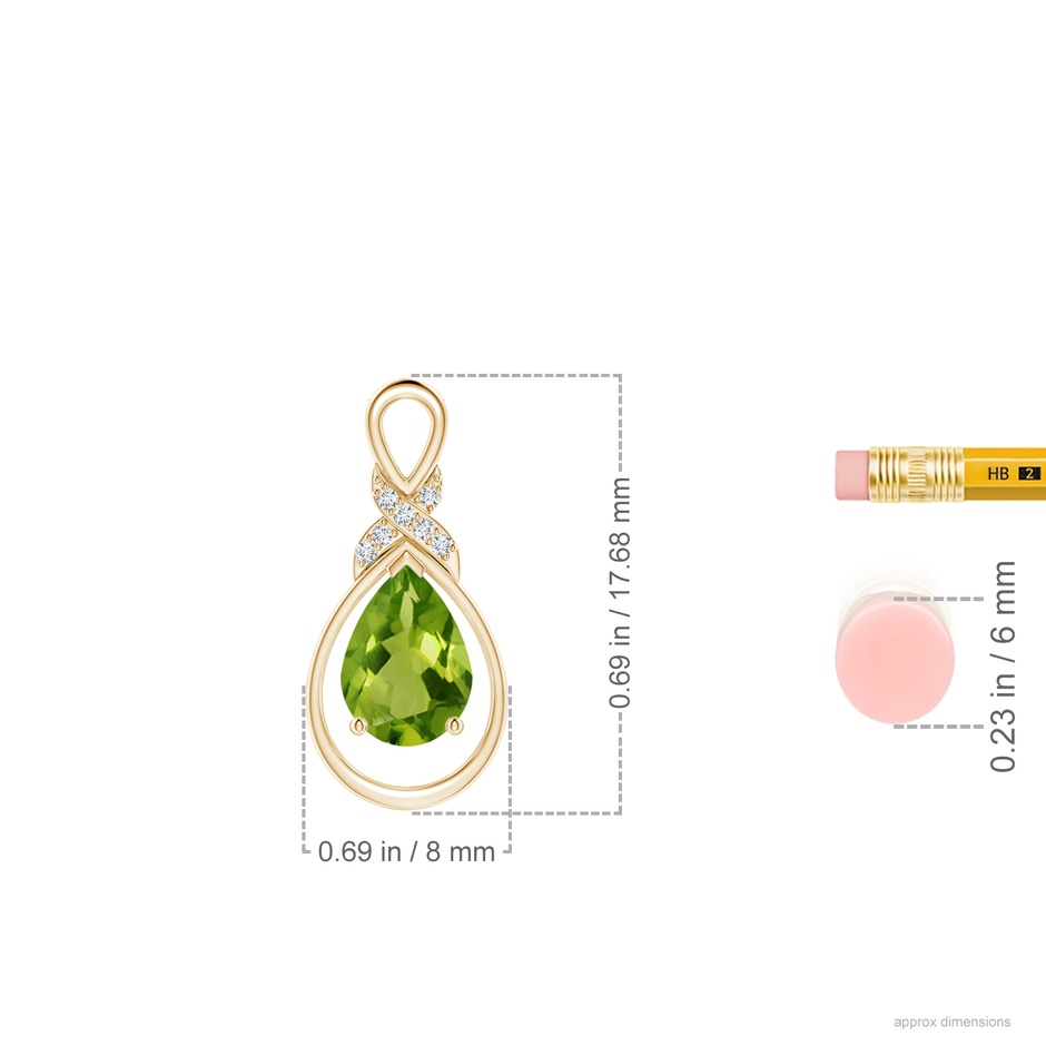 7x5mm AAAA Peridot Infinity Pendant with Diamond 'X' Motif in Yellow Gold ruler