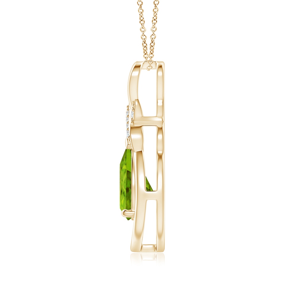 9x7mm AAAA Peridot Infinity Pendant with Diamond 'X' Motif in Yellow Gold side 199
