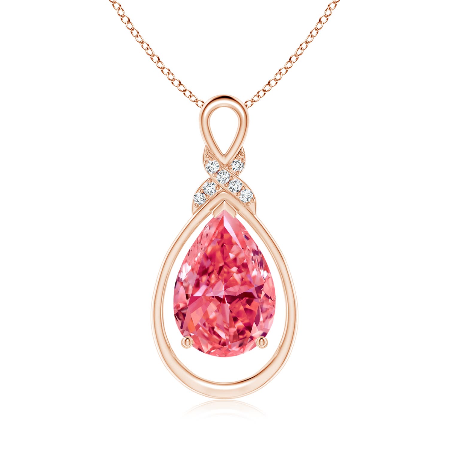 Angara 3.04 CTW Fancy Intense Pink Diamond Infinity Pendant with 'X' Motif in 18K Rose Gold