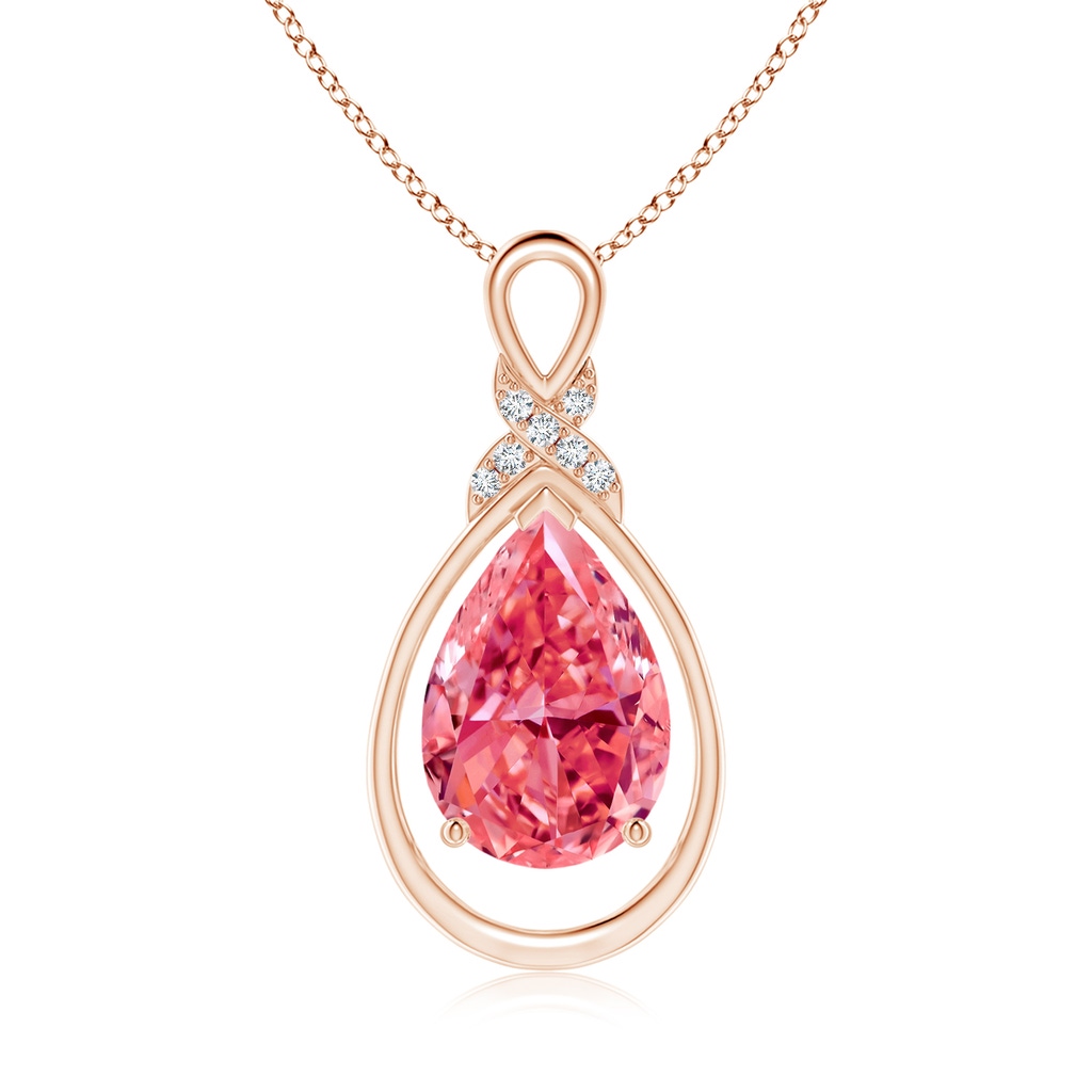 12x8mm AAAA Fancy Intense Pink Diamond Infinity Pendant with 'X' Motif in Rose Gold