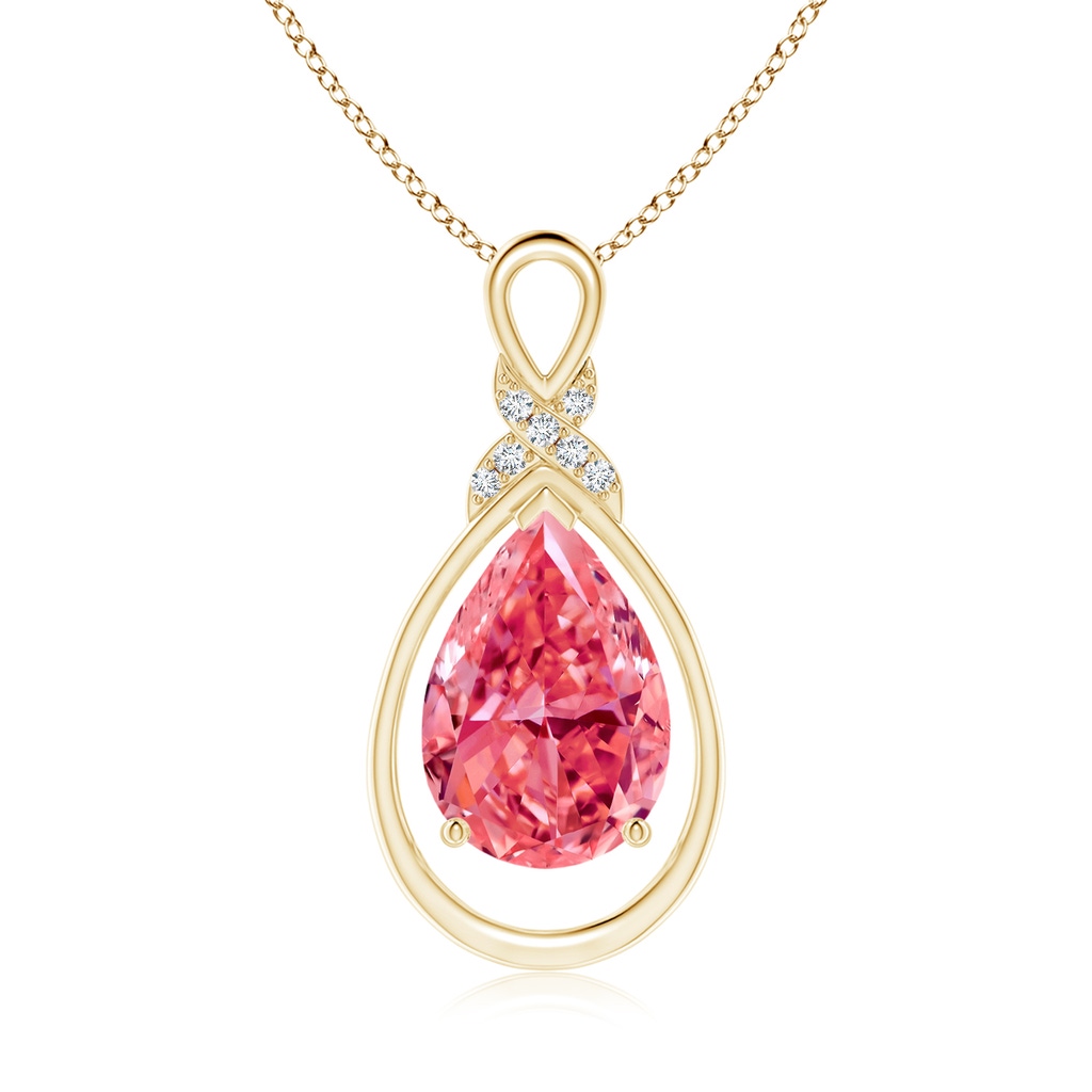 12x8mm AAAA Fancy Intense Pink Diamond Infinity Pendant with 'X' Motif in Yellow Gold