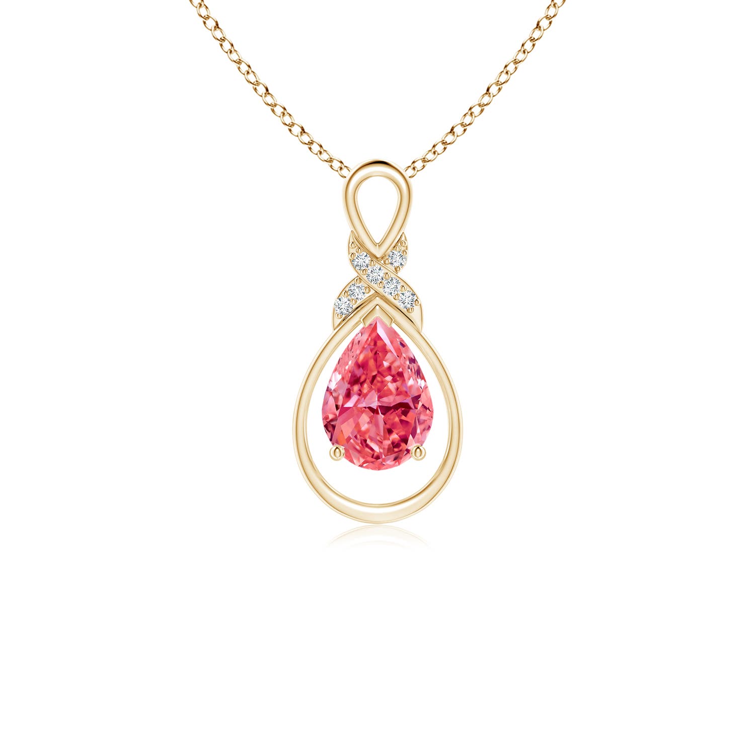 Angara 0.74 CTW Fancy Intense Pink Diamond Infinity Pendant with 'X' Motif in 14K Yellow Gold