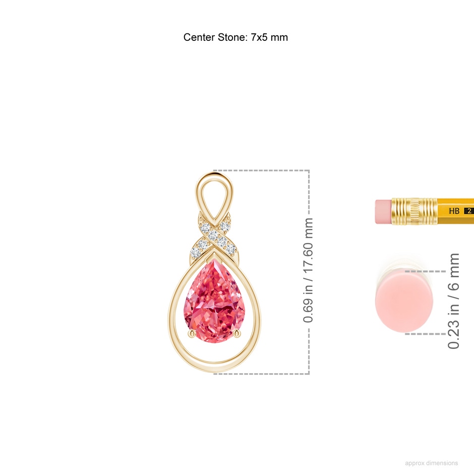 7x5mm AAAA Fancy Intense Pink Diamond Infinity Pendant with 'X' Motif in Yellow Gold ruler