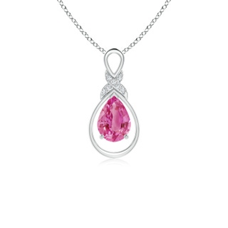 7x5mm AAA Pink Sapphire Infinity Pendant with Diamond 'X' Motif in 9K White Gold