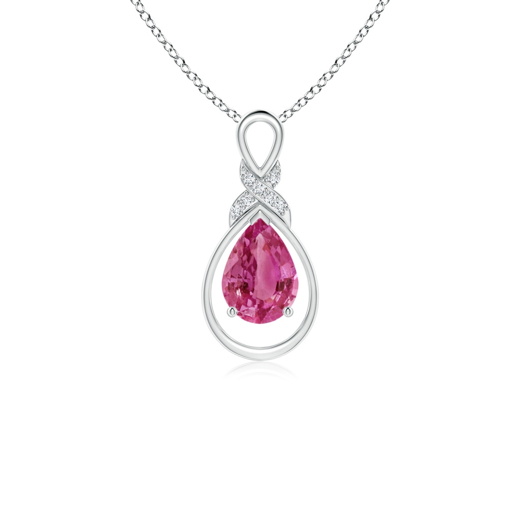 7x5mm AAAA Pink Sapphire Infinity Pendant with Diamond 'X' Motif in S999 Silver