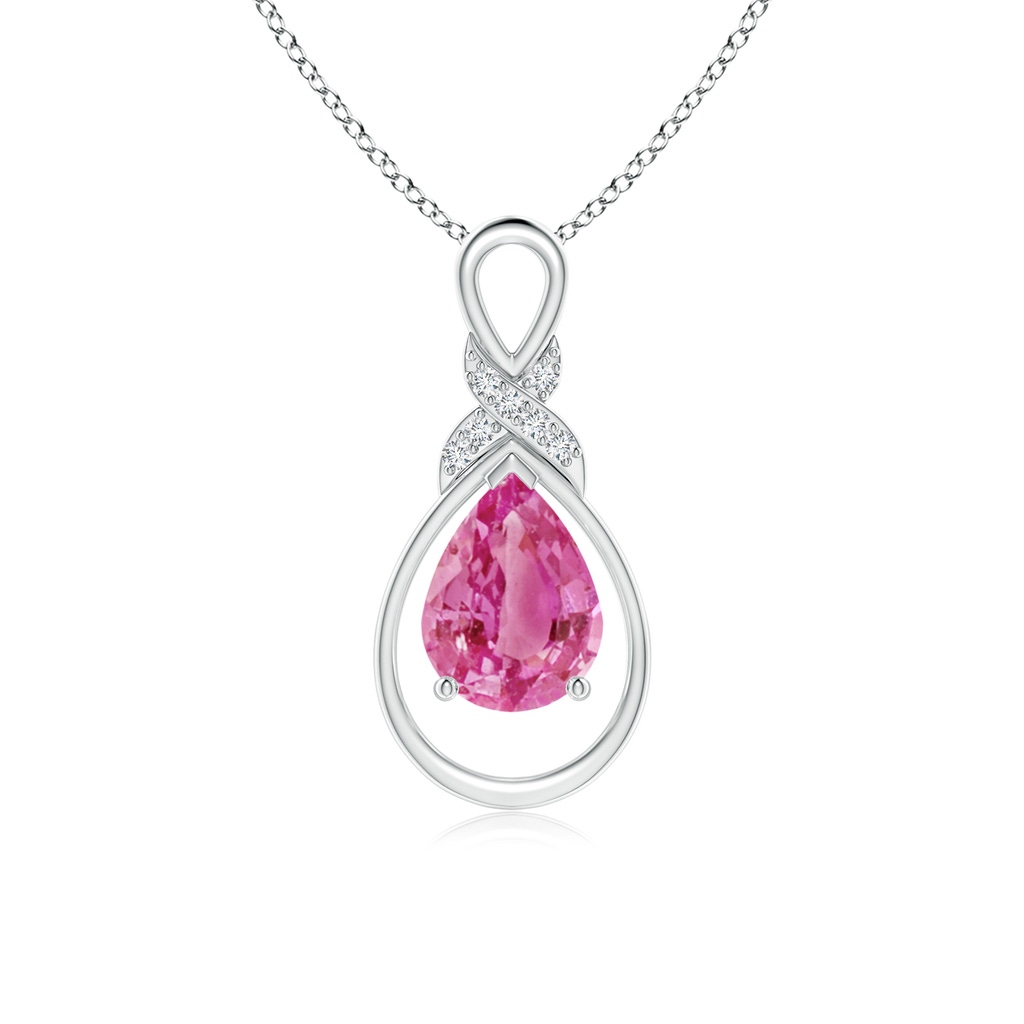 8x6mm AAA Pink Sapphire Infinity Pendant with Diamond 'X' Motif in White Gold