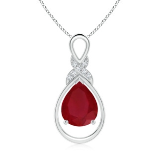 10x8mm AA Ruby Infinity Pendant with Diamond 'X' Motif in S999 Silver