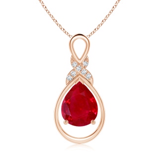 10x8mm AAA Ruby Infinity Pendant with Diamond 'X' Motif in Rose Gold