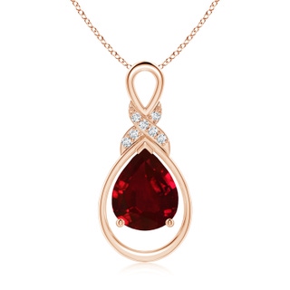10x8mm AAAA Ruby Infinity Pendant with Diamond 'X' Motif in Rose Gold