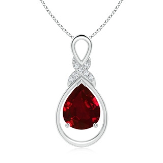 10x8mm AAAA Ruby Infinity Pendant with Diamond 'X' Motif in S999 Silver