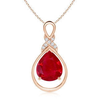 12x10mm AAA Ruby Infinity Pendant with Diamond 'X' Motif in Rose Gold