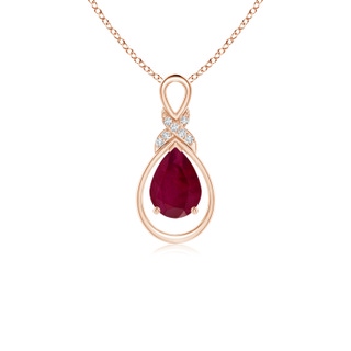 7x5mm A Ruby Infinity Pendant with Diamond 'X' Motif in Rose Gold
