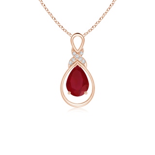 7x5mm AA Ruby Infinity Pendant with Diamond 'X' Motif in 10K Rose Gold