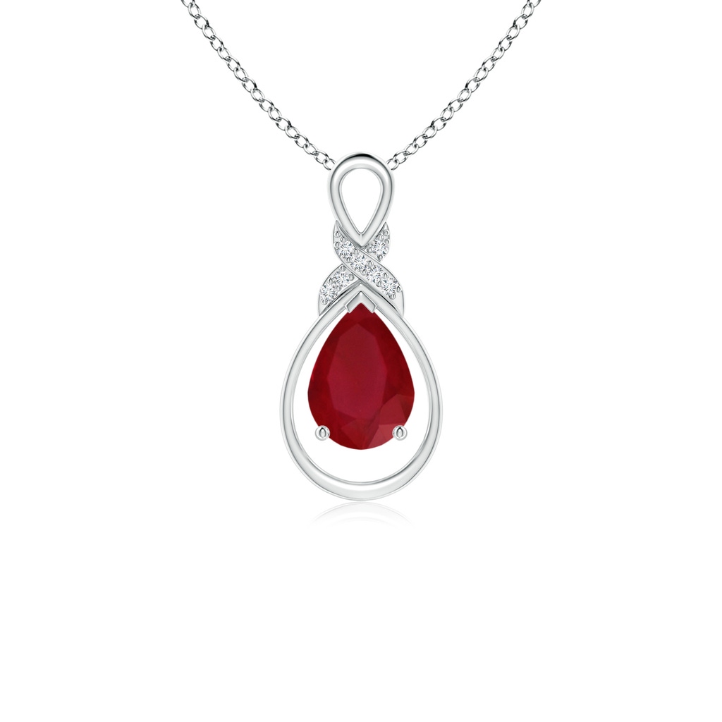 7x5mm AA Ruby Infinity Pendant with Diamond 'X' Motif in S999 Silver 