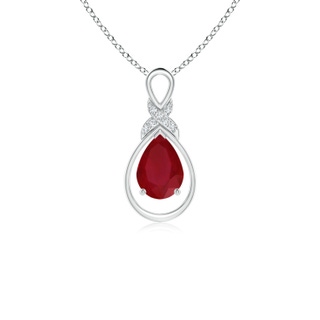 7x5mm AA Ruby Infinity Pendant with Diamond 'X' Motif in S999 Silver