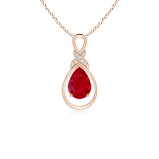 7x5mm AAA Ruby Infinity Pendant with Diamond 'X' Motif in 10K Rose Gold