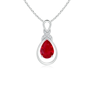 7x5mm AAA Ruby Infinity Pendant with Diamond 'X' Motif in S999 Silver