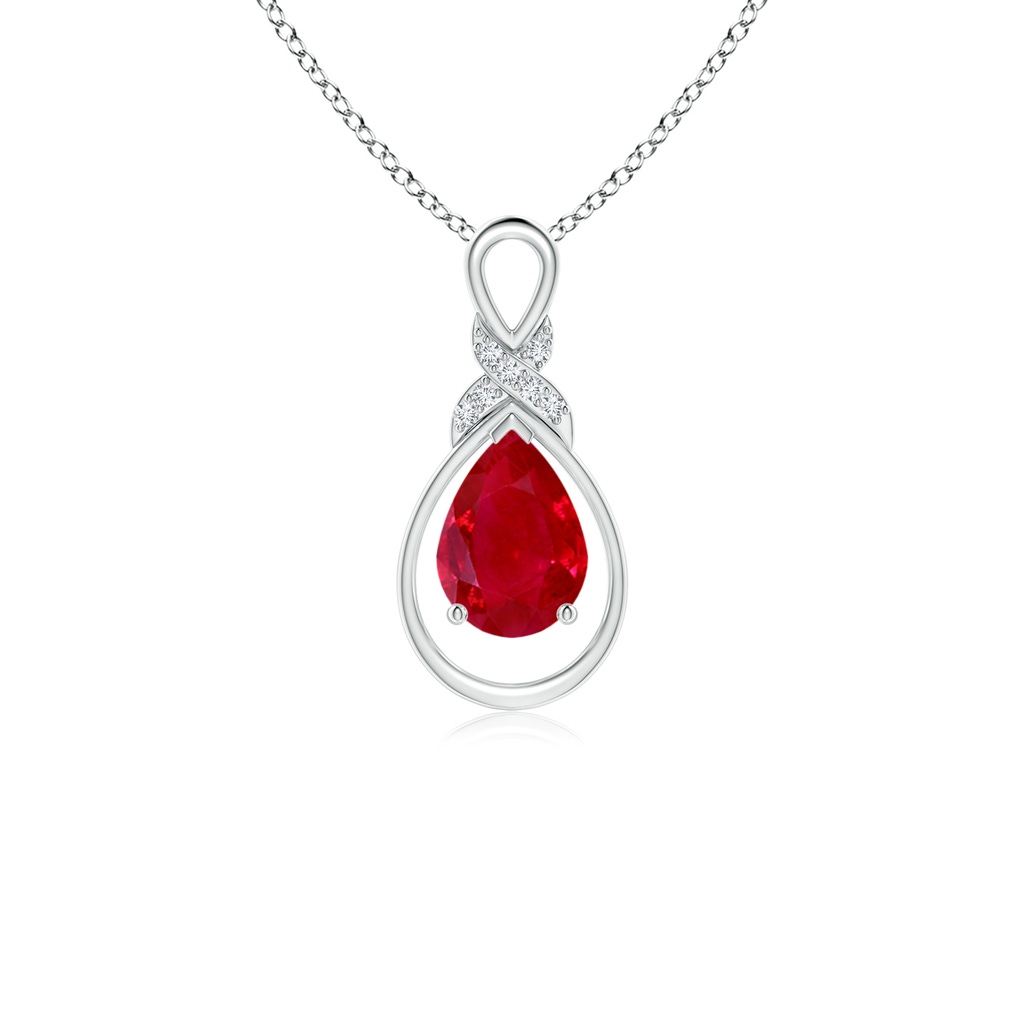 7x5mm AAA Ruby Infinity Pendant with Diamond 'X' Motif in White Gold