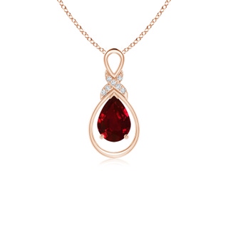 7x5mm AAAA Ruby Infinity Pendant with Diamond 'X' Motif in Rose Gold