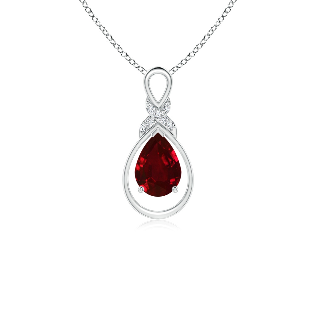 7x5mm AAAA Ruby Infinity Pendant with Diamond 'X' Motif in S999 Silver