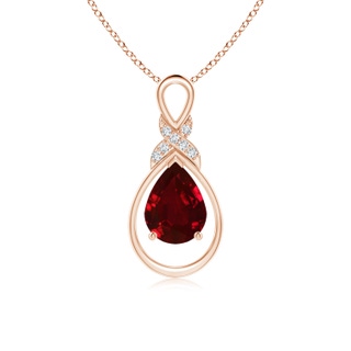 8x6mm AAAA Ruby Infinity Pendant with Diamond 'X' Motif in Rose Gold
