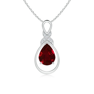 8x6mm AAAA Ruby Infinity Pendant with Diamond 'X' Motif in White Gold