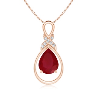 9x7mm AA Ruby Infinity Pendant with Diamond 'X' Motif in Rose Gold