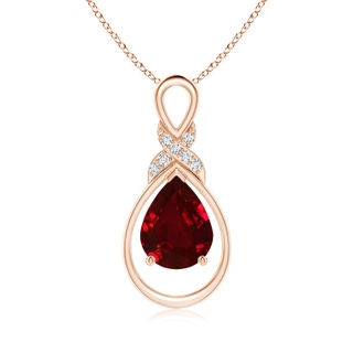 9x7mm AAAA Ruby Infinity Pendant with Diamond 'X' Motif in 9K Rose Gold