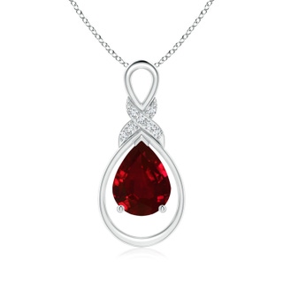 9x7mm AAAA Ruby Infinity Pendant with Diamond 'X' Motif in S999 Silver