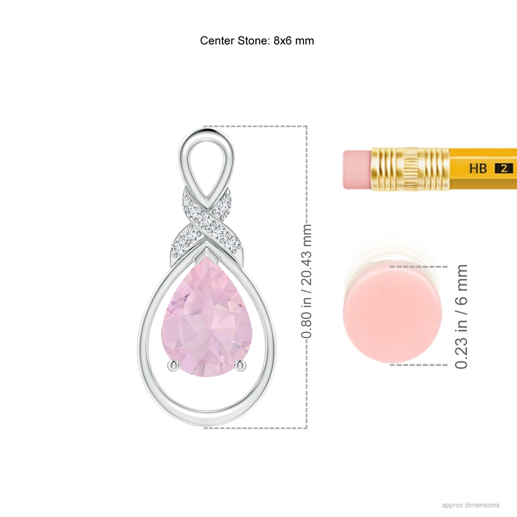 8x6mm AAA Rose Quartz Infinity Pendant with Diamond 'X' Motif in White Gold Ruler
