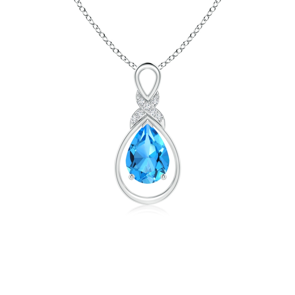 7x5mm AAAA Swiss Blue Topaz Infinity Pendant with Diamond 'X' Motif in S999 Silver