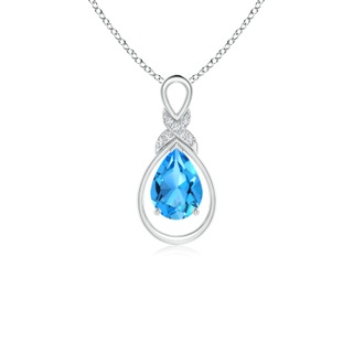 7x5mm AAAA Swiss Blue Topaz Infinity Pendant with Diamond 'X' Motif in White Gold