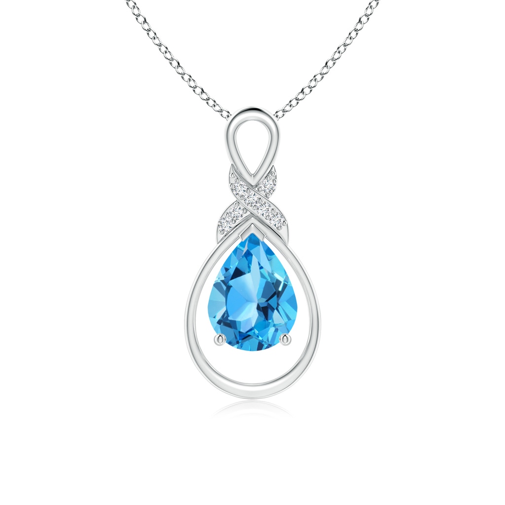 8x6mm AAA Swiss Blue Topaz Infinity Pendant with Diamond 'X' Motif in White Gold