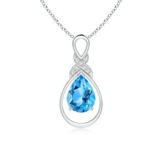 8x6mm AAA Swiss Blue Topaz Infinity Pendant with Diamond 'X' Motif in White Gold