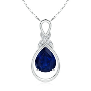 10x8mm AA Sapphire Infinity Pendant with Diamond 'X' Motif in S999 Silver