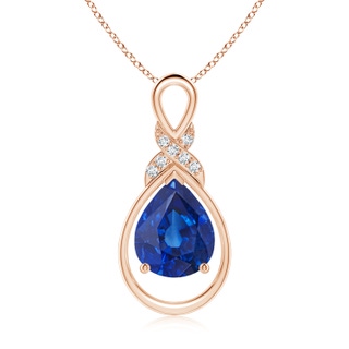 10x8mm AAA Sapphire Infinity Pendant with Diamond 'X' Motif in Rose Gold