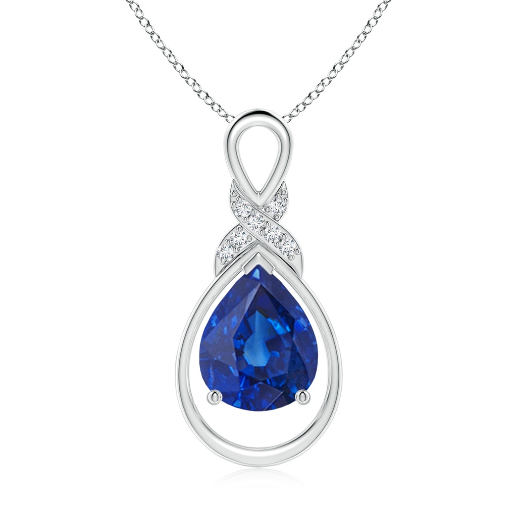 10x8mm AAA Sapphire Infinity Pendant with Diamond 'X' Motif in White Gold 