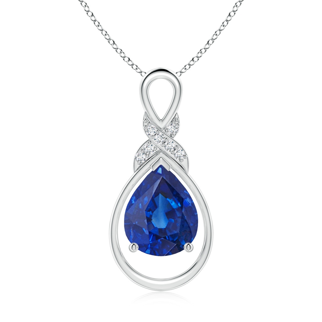 10x8mm AAA Sapphire Infinity Pendant with Diamond 'X' Motif in White Gold