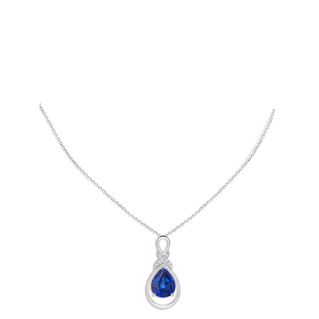 10x8mm AAA Sapphire Infinity Pendant with Diamond 'X' Motif in White Gold pen